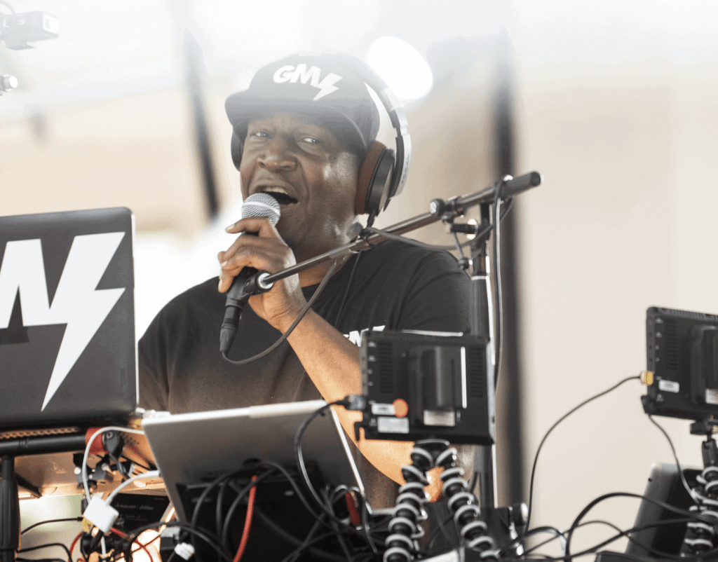 DJ talking on a microphone
