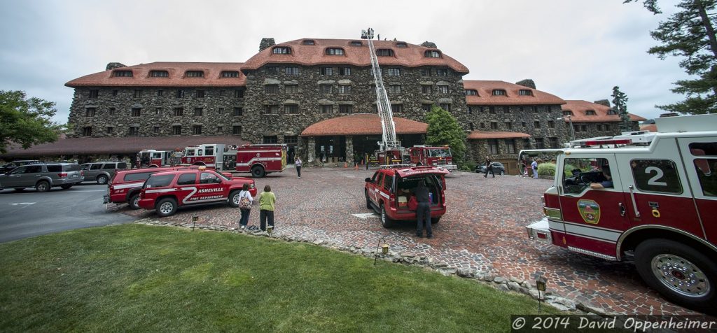 wide photo of the omni grove park inn with the fire department