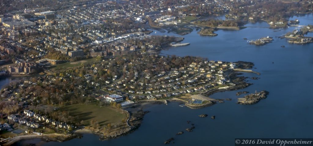 coastal aerial photo of davenport neck in new york