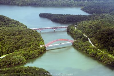 AMVETS Memorial Bridge, AMVETS Memorial Bridge aerial, Taconic, Taconic State Parkway, New Croton Reservoir, reservoir, truss, arch truss bridge, arched truss bridge, historic, landmark, design, engineering, architecture, Steinman Dremstad & Kelly, Croton Reservoir Bridge, Howard C. Baird, 10598, Yorktown Heights, Mount Vernon Bridge Company, steel, steel bridge, bridge, Turkey Mt Park, transportation, travel, NY, Westchester, Westchester County, New York, aerial, aerial view, aerial photography, aerial photographer, United States, horizontal, color, 1-13439195601,