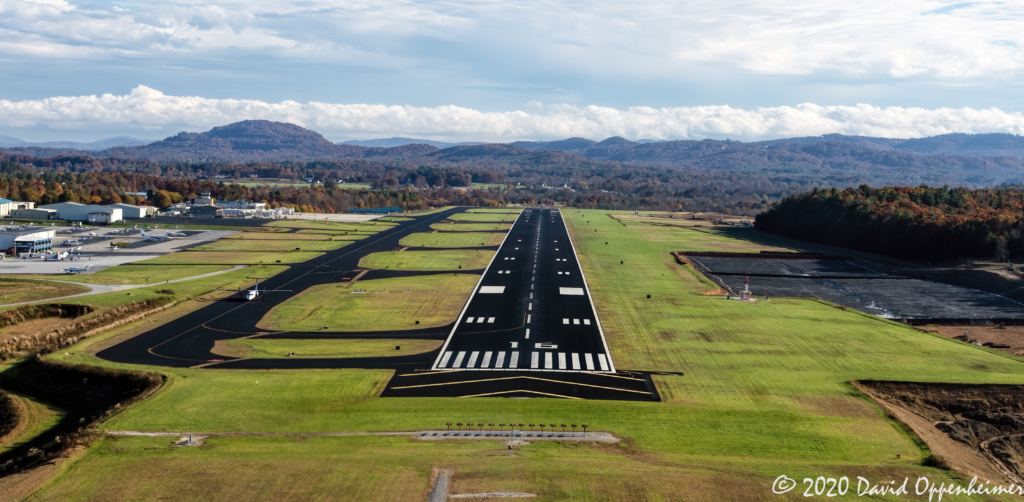 Asheville Regional Airport landing approach aerial view