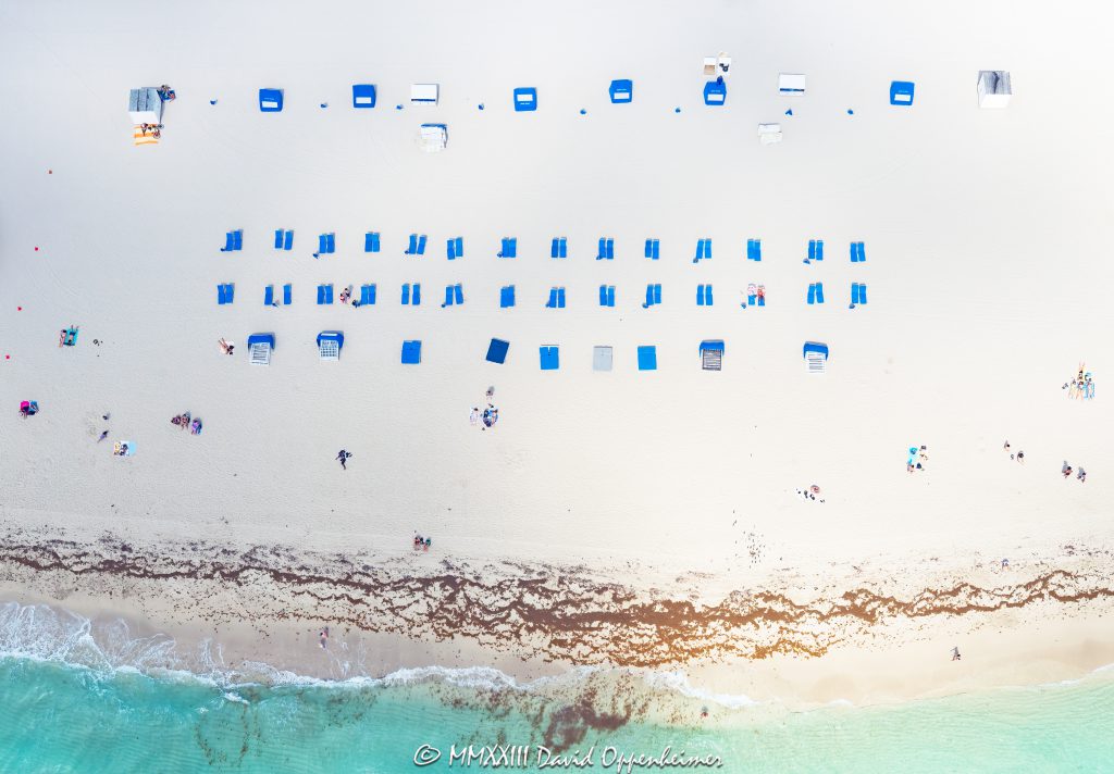 Beach Umbrellas on South Beach in Miami Beach Aerial View