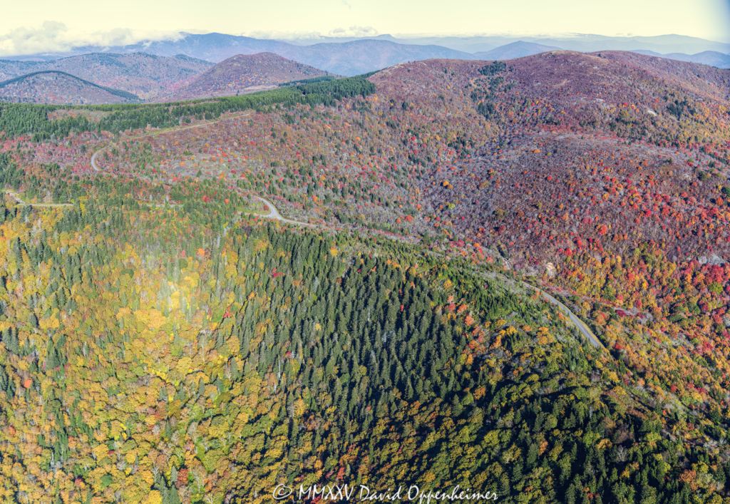 Aerial View of Black Balsam Knob Along the Blue Ridge Parkway in Autumn