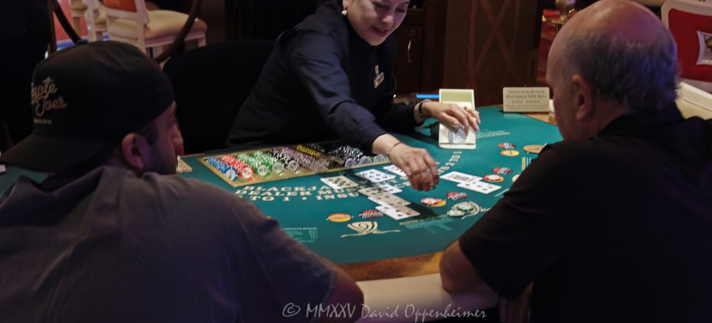 Blackjack Table at Wynn Las Vegas Resort and Casino Blackjack table at Wynn Las Vegas Resort and Casino in Las Vegas, Nevada – © 2025 David Oppenheimer – Performance Impressions casino photography archives – https://performanceimpressions.com Keywords blackjack, blackjack table, Wynn Casino, casino, Wynn blackjack table, cards, chips, casino chips, gaming, play, betting, odds, win, gambling, wager, bet, luck, gamble, 3355 S Las Vegas Blvd, 89109, Wynn, Encore, Encore Las Vegas, Encore Resort, Encore Casino, Encore Vegas, Encore at Wynn, Wynn Las Vegas, Wynn Vegas, Wynn Resort, Wynn Resorts, 3131 Las Vegas Blvd S, 89109, hotel, resort, building, architecture, shops, shopping, bridge, night, lights, city lights, WYNN, WYNN stock, five star, luxury, Las Vegas, Vegas, Las Vegas Strip, table game, card game, casino floor, entertainment, luxury gaming, Nevada casino, vacation, escape, dream, art, fine art, artwork, painting, Nevada, Nevada photography, colorful, wall art, United States, vertical, color, 1-14993092111