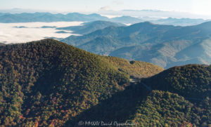 Blue Ridge Parkway Grassy Ridge Mine Overlook cloud inversion Waynesville WNC aerial view 7401 1