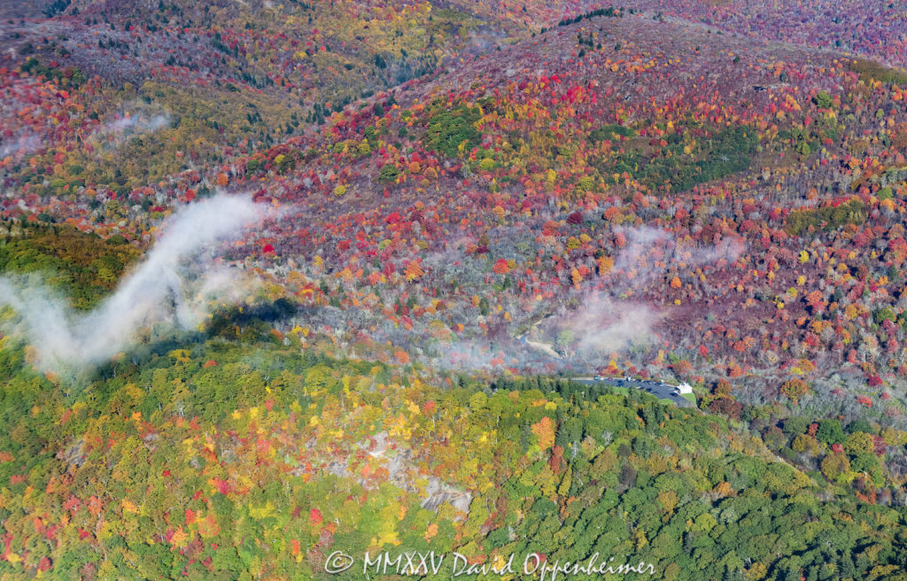 Blue Ridge Parkway Graveyards Fields with Peak Autumn Color Aerial View