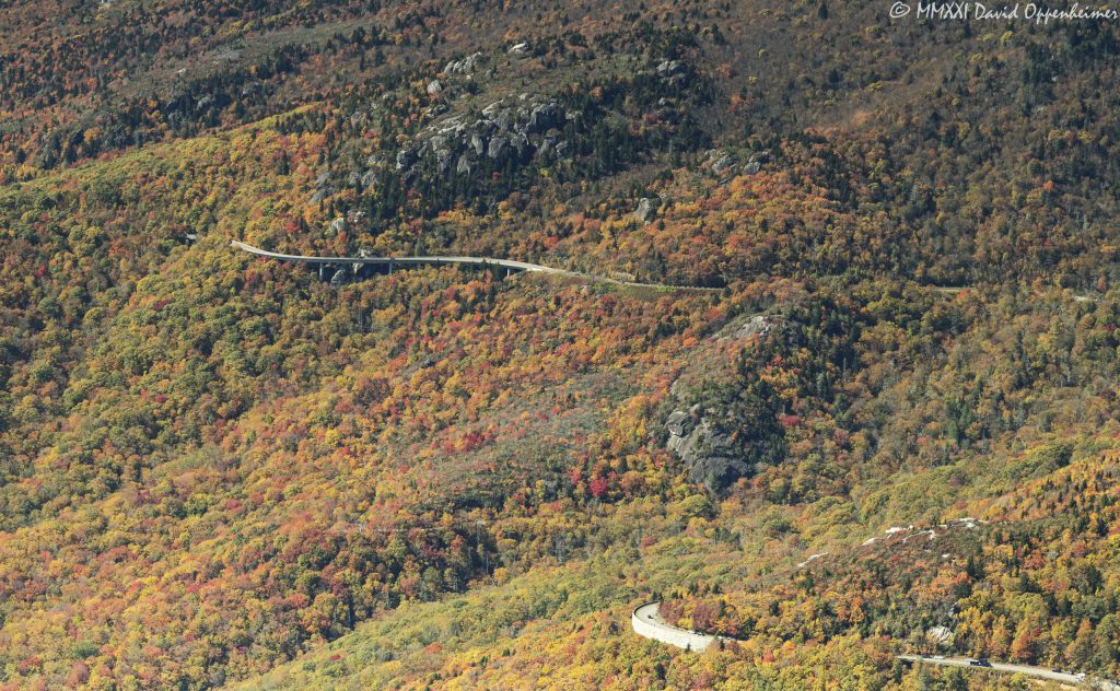 Linn Cove Viaduct Section of the Blue Ridge Parkway Aerial View with Peak Autumn Colors