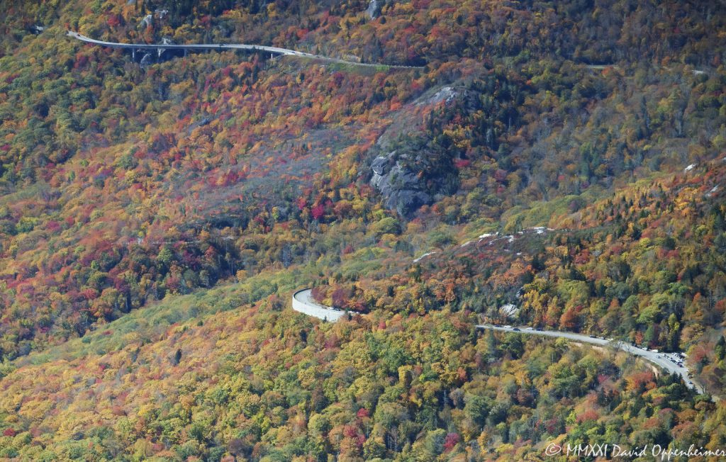Linn Cove Viaduct Section of the Blue Ridge Parkway Aerial View with Peak Autumn Colors