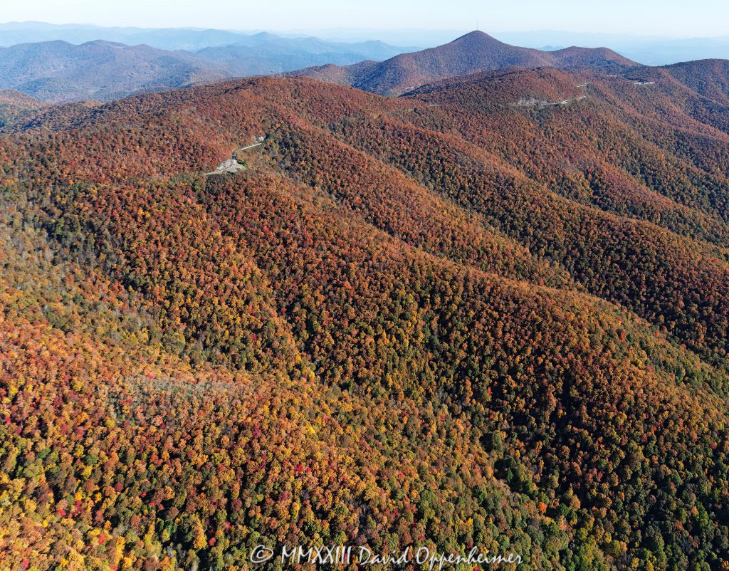 Blue Ridge Parkway at the Pink Beds Overlook in Western North Carolina with Autumn Colors Aerial View