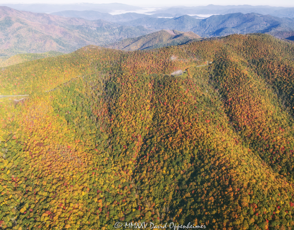 Blue Ridge Parkway at the Pink Beds Overlook in Western North Carolina with Autumn Colors Aerial View