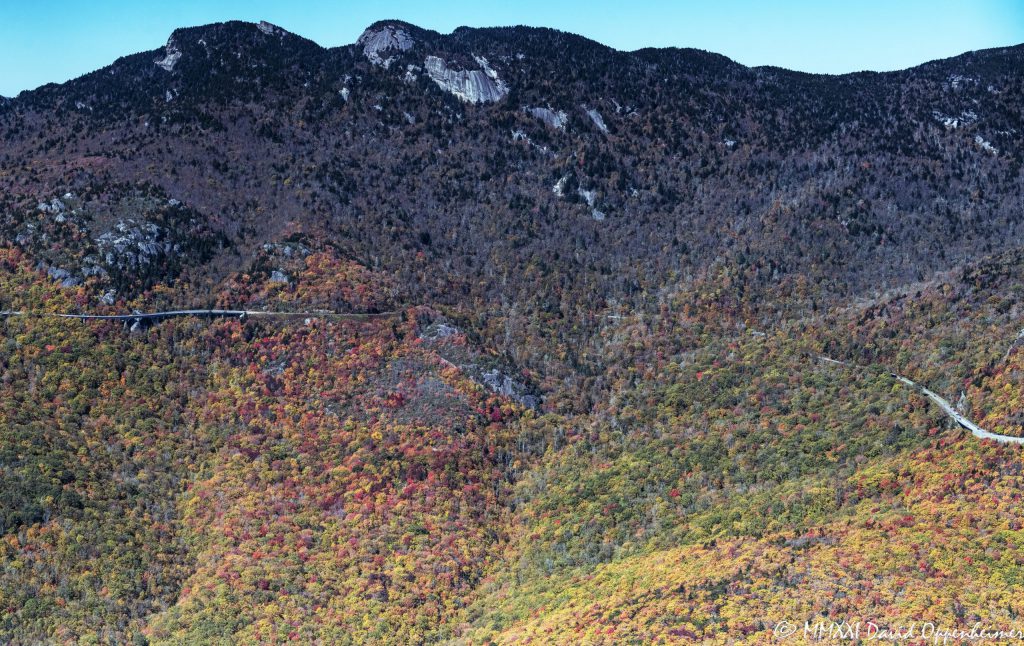 Grandfather Mountain and the Linn Cove Viaduct section of the Blue Ridge Parkway Aerial View