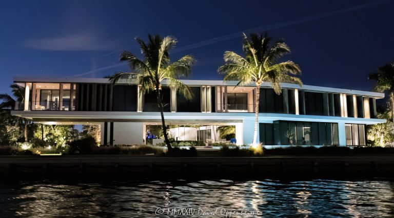 Brad Tuckman and Shona Tuckman’s cantilevered house at 516 Mola Ave in Fort Lauderdale Florida - © 2024 David Oppenheimer - Performance Impressions photography archives - https://performanceimpressions.com 516 Mola Ave, cantilevered house, cantilevered, Brad Tuckman, Shona Tuckman, Brad Tuckman’s house, 0211140040, Wayne Huizenga, design, overhang, architecture, architectural, Las Olas Isles, Mola Canal, Riva Canal, canal, Coastal Risk Consulting, raised lot, flooding, seawall, Mola, Fort Lauderdale, Florida, estate, facade, waterfront, mansion, luxury real estate, real estate, Fort Lauderdale real estate, dock, dockage, home, house, stunning, Intracoastal, Intracoastal Waterway, gated community, community, private community, waterfront estate, private, prestigious, bespoke, balcony, balconies, windows, luxury rental, rental, 33301, South Florida, Broward County, neighborhood, security, contemporary, modern, exclusive, property, peninsula, luxury estate, smart home, resort-style, outdoor living, New River, East Fort Lauderdale, sunset, palm trees, tropical, grounds, yard, David Oppenheimer, color, horizontal, United States, VAu 1-530-124, 1-13553735171,