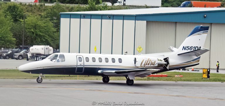 Cessna 560 N561DA jet at Asheville Regional Airport in Fletcher, North Carolina - © 2024 David Oppenheimer - Performance Impressions aerial photography archives - https://performanceimpressions.com Cessna 560, Cessna jet, Cessna, jet, N561DA, Asheville Regional Airport, AVL, 1995 Cessna 560, Park Avenue Group, 5600314, aircraft, airplane, aviation, private jet, private, luxury, private airplane, air travel, jet set, jetset, Cessna Aircraft, Ultra, plane, United States, color, horizontal, David Oppenheimer, 1-13985601741,