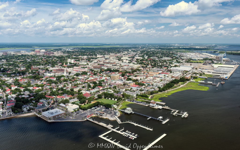Charleston South Carolina skyline aerial view
