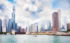 Chicago Skyline from Lake Michigan Chicago skyline from Lake Michigan with a painterly photorealism effect, framed by blue-green water and layered summer clouds as pleasure boats move near the Chicago Harbor Lock. Downtown skyscrapers line the lakefront of Chicago, Illinois – © 2026 David Oppenheimer – Performance Impressions photography archives https://performanceimpressions.com Chicago skyline, Lake Michigan, Chicago Harbor Lock, Chicago Lock, Chicago harbor, Chicago River, river mouth, St. Regis Chicago, Vista Tower, Wanda Vista Tower, Lakeshore East, Chicago cityscape, Chicago skyline art, Chicago art, Chicago photography, downtown Chicago, Chicago lakefront, Chicago waterfront, Chicago, Chicago Illinois, Chicago IL, Illinois, skyline, cityscape, landscape, downtown, city, urban, architecture, buildings, skyscrapers, towers, lake, water, harbor, lock, river, lakefront, waterfront, shoreline, horizon, boats, boat, boating, pleasure boats, yachts, yacht, summer, clouds, cloudscape, layered clouds, dramatic clouds, summer clouds, sky, blue sky, weather, atmosphere, photorealism, photorealistic, photorealism effect, painterly, painterly effect, artwork, art, photo art, city art, urban art, skyline art, landscape art, wall art, art print, Chicago print, skyline print, skyline photography, cityscape photography, landscape photography, urban photography, architectural photography, travel, tourism, destination, recreation, United States, licensing, image licensing, commercial imagery, photography licensing, print, fine art, commercial photography, David Oppenheimer, horizontal, 1-15213827141