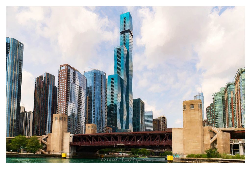 Franklin Delano Roosevelt Bridge on the Chicago River with Skyline