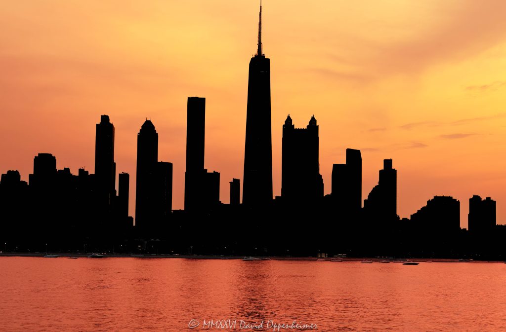 Chicago Gold Coast Lakefront Skyline Silhouette at Sunset