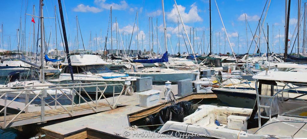 Chicago Yacht Club and Sailboats on Monroe Harbor in Summer