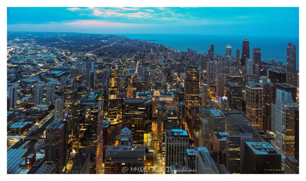 Chicago Skyline and City Lights from Willis Tower