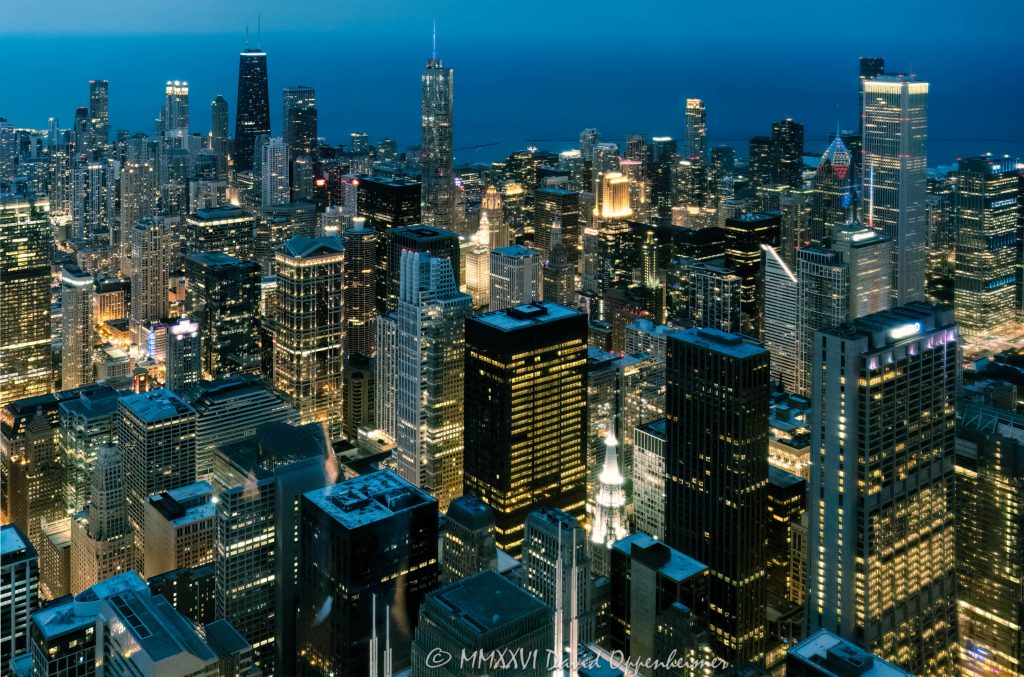 Chicago Skyline and City Lights from Willis Tower