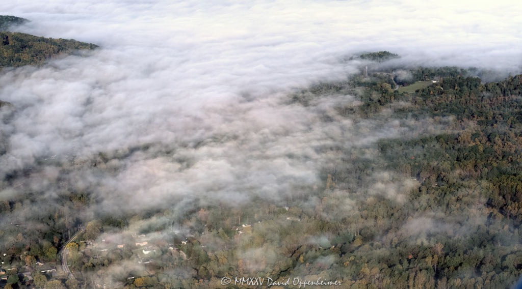Cloud Inversion over Horse Shoe and Mountain Home in Henderson County North Carolina Aerial View