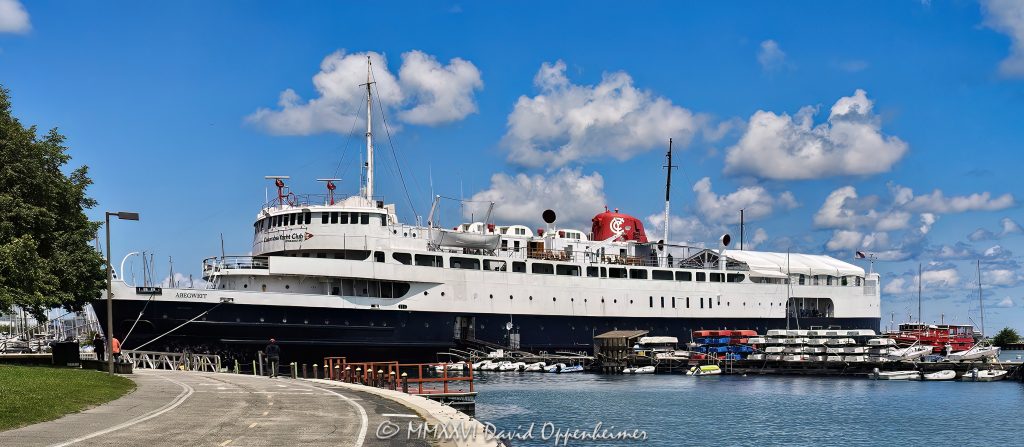 Columbia Yacht Club ship MV Abegweit in Monroe Harbor on the Chicago lakefront, viewed from the DuSable Harbor area in downtown Chicago, Illinois. The historic former Canadian icebreaking railway, vehicle and passenger ferry has served as Columbia Yacht Club’s floating clubhouse since 1983 – © 2026 David Oppenheimer – Performance Impressions photography archives https://performanceimpressions.com Columbia Yacht Club, Columbia Yacht Club Chicago, MV Abegweit, Abegweit, Abegweit Chicago, Abby, Columbia clubship, ship, boat, vessel, clubship, club ship, yacht club ship, floating clubhouse, 111 North Lake Shore Drive, 111 N Lake Shore Drive, 60601, Monroe Harbor, Chicago Monroe Harbor, DuSable Harbor, DuSable Harbor Park, Chicago lakefront, Chicago waterfront, Lake Michigan, downtown Chicago, Chicago harbor, Chicago Harbors, Lake Shore Drive, DuSable Lake Shore Drive, Randolph Street, Grant Park, yacht club, private club, sailing club, boating club, clubhouse, ferry, train ferry, rail ferry, icebreaking ferry, passenger ferry, vehicle ferry, Canadian ferry, former ferry, historic ship, historic vessel, historic boat, sailing, yachting, boating, marina, harbor, waterfront, lakefront, maritime, nautical, Chicago sailing, Chicago boating, Chicago yachting, Chicago maritime, Chicago ship, Chicago boat, Chicago waterfront park, lakefront park, waterfront park, event venue, Chicago event venue, private events, party boat, Great Lakes, Great Lakes boating, Canadian National Railway, Canadian National, CNR, CN Marine, Marine Industries, Marine Industries Ltd, Sorel, Quebec, German and Milne, naval architects, shipbuilder, shipbuilding, Prince Edward Island, PEI, PEI ferry, Northumberland Strait, Abegweit Passage, Cape Tormentine, Port Borden, Chicago, Illinois, Chicago Illinois, Midwest, United States, USA, Chicago photography, maritime photography, travel photography, editorial photography, licensing, image licensing, commercial imagery, photography licensing, art, print, fine art, commercial photography, David Oppenheimer, David Oppenheimer photography, Performance Impressions, Performance Impressions photography archives, horizontal, 1-15213827141