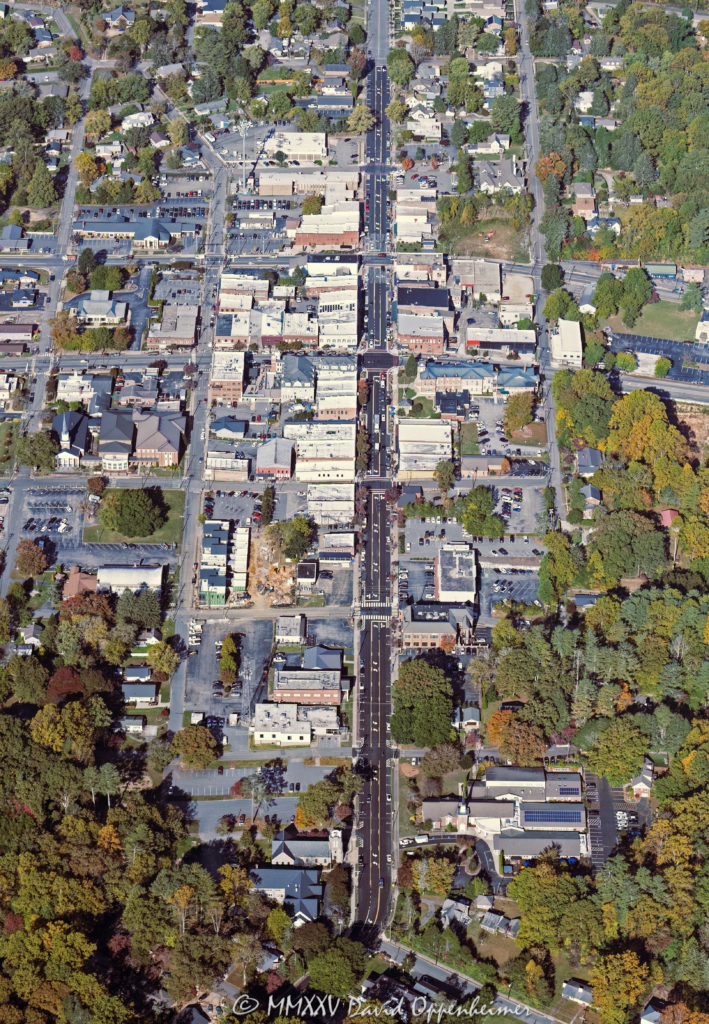 Downtown City of Brevard in Transylvania County in Western North Carolina Aerial View