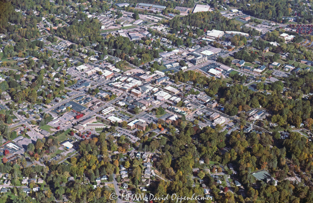 Downtown City of Brevard in Transylvania County in Western North Carolina Aerial View