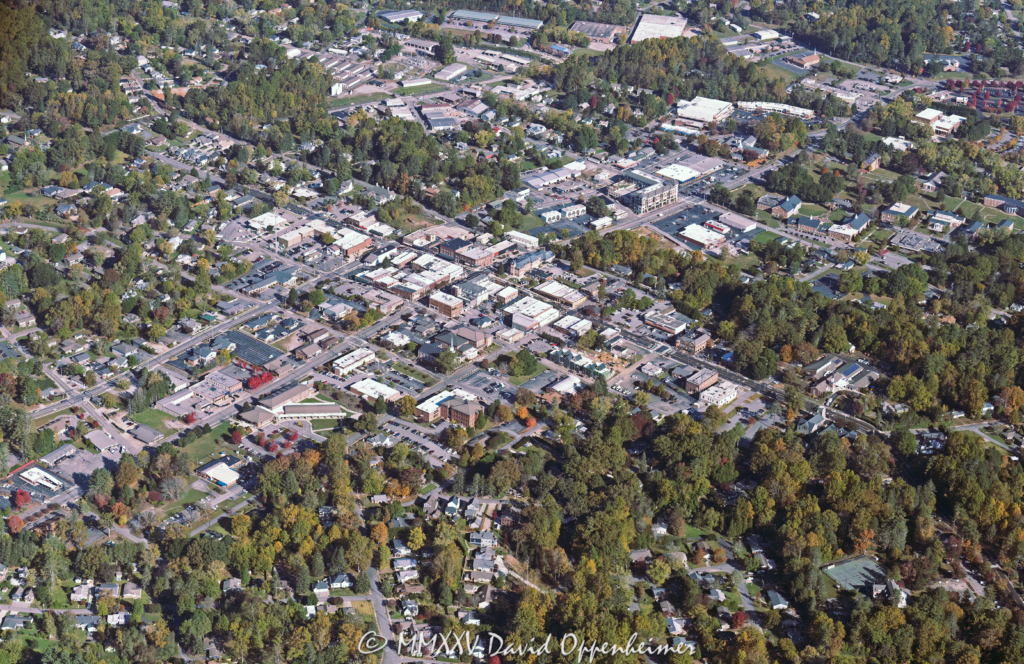 Downtown City of Brevard in Transylvania County in Western North Carolina Aerial View