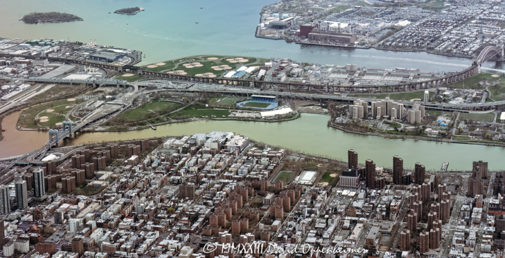 East Harlem and Randalls and Wards Islands in NYC aerial view