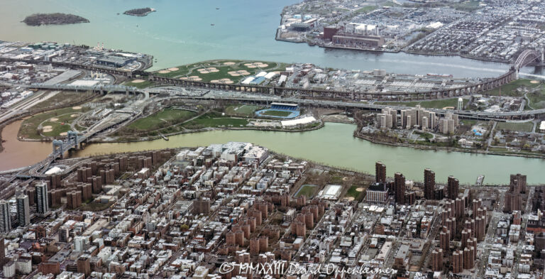 East Harlem and Randalls and Wards Islands in NYC aerial view