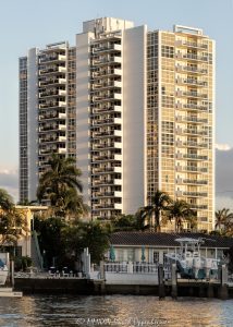 Embassy Tower condominium building at 2701 N Ocean Blvd in Fort Lauderdale, Florida - © 2024 David Oppenheimer - Performance Impressions photography archives - https://performanceimpressions.com Embassy Tower, 2701 N Ocean Blvd, 33308, condos, apartments, condo building, building, architecture, tower, Dolphin Isles, Fort Lauderdale, Florida, facade, waterfront, luxury real estate, real estate, Fort Lauderdale real estate, dock, dockage, home, Intracoastal, Intracoastal Waterway, gated community, community, private community, private, prestigious, balcony, balconies, windows, luxury rental, rental, South Florida, Broward County, neighborhood, security, apartment building, contemporary, modern, exclusive, property, peninsula, luxury condos, resort-style, outdoor living, New River, East Fort Lauderdale, architecture, sunset, palm trees, tropical, David Oppenheimer, color, horizontal, United States, VAu 1-530-124, 1-13553735171,