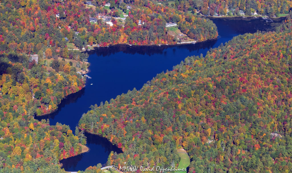 Fairfield Lake in Sapphire Valley in Jackson County North Carolina with Peak Autumn Color Aerial View