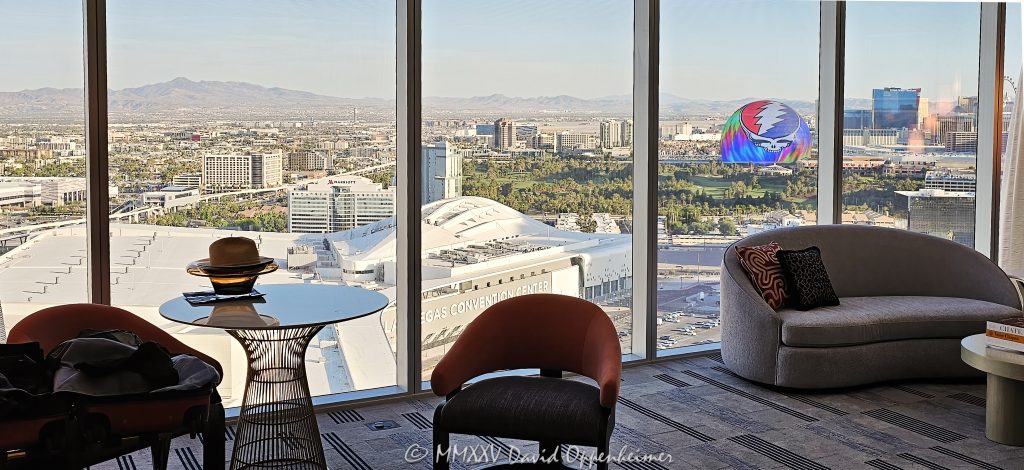 Fontainebleau Las Vegas View from Suite of the Sphere Fontainebleau Las Vegas view from suite of the Sphere in Las Vegas, Nevada - © 2025 David Oppenheimer - Performance Impressions aviation photography archives - https://performanceimpressions.com Fontainebleau Las Vegas, Fontainebleau, Las Vegas, Vegas, Nevada, design, Morris Lapidus, resort, casino, art deco, Fontainebleau Development, Jeffrey Soffer, Carlos Zapata Studio, Bowtie Hospitality, hospitality, Maurice Wooden, Koch Real Estate Investments, money, gaming, play, odds, win, gambling, wager, bet, luck, gamble, resort, 2777 South Las Vegas Boulevard, 89109, Steal Your Face, Dead & Company, Grateful Dead, residency, daytime, LED display, facade, building, outside, lights, lighting, United States, horizontal, color, 1-14977862771