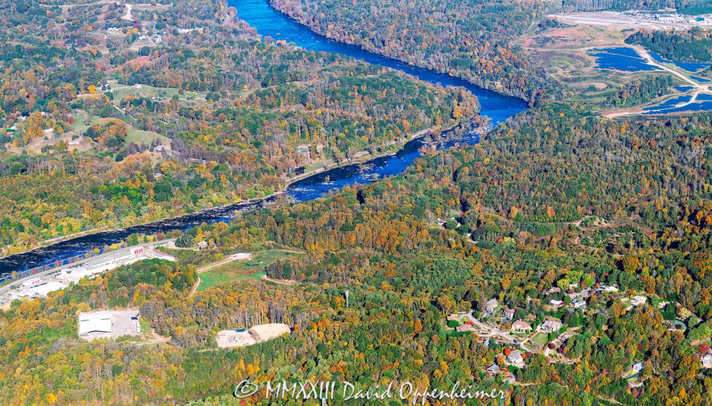 French Broad River and Woodfin section of Asheville, North Carolina Aerial View