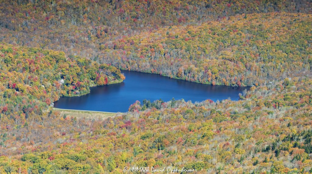Grandfather Lake with Peak Autumn Colors Aerial View