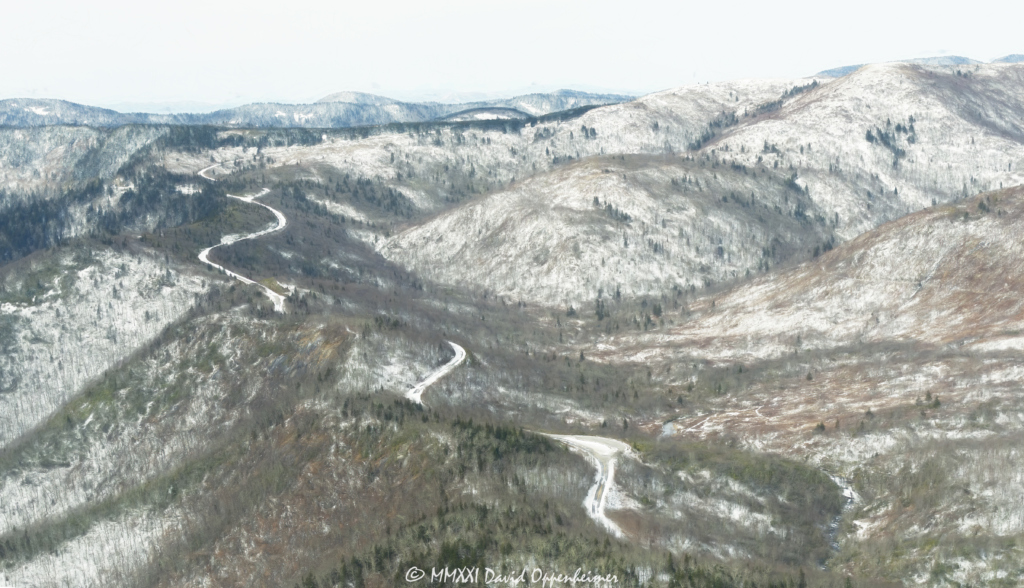 Graveyard Fields Blue Ridge Parkway snow aerial view