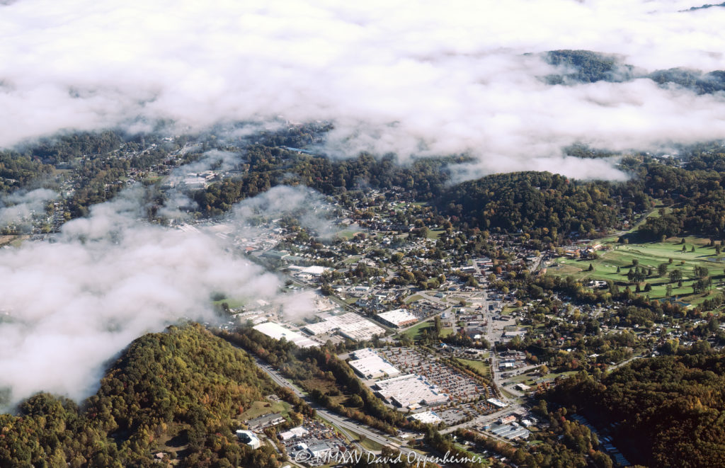 Hazelwood and Waynesville in Haywood County in Western North Carolina aerial view