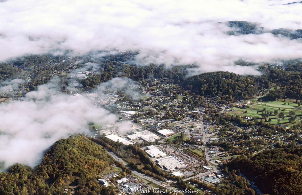 Hazelwood and Waynesville in Haywood County in Western North Carolina aerial view