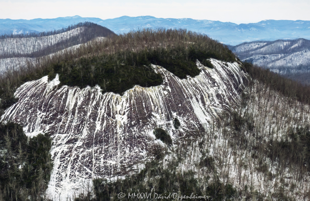 John Glass Rock Pisgah National Forest with snow aerial view