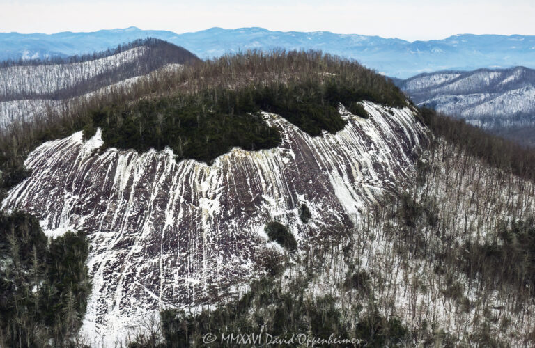 John Glass Rock Pisgah National Forest with snow aerial view