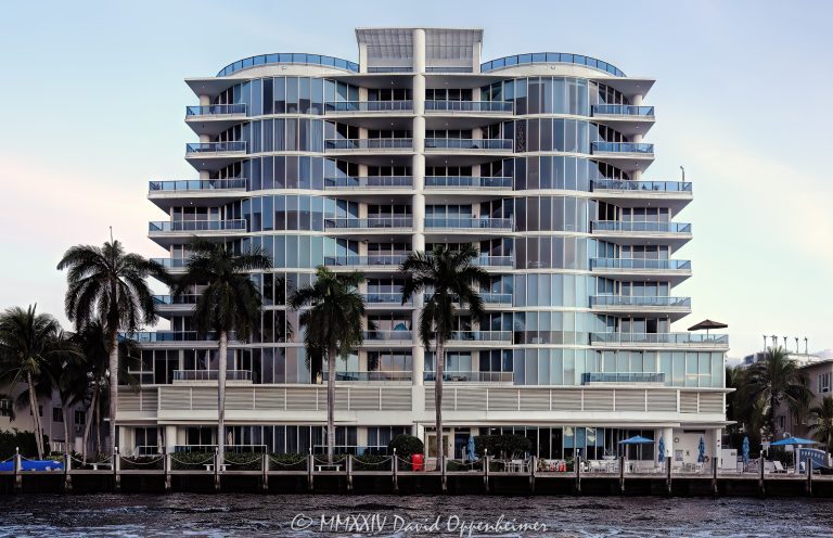 La Rive Condo luxury waterfront condo building at 715 Bayshore Drive in the Central Beach neighborhood of Fort Lauderdale, Florida - © 2024 David Oppenheimer - Performance Impressions photography archives - https://performanceimpressions.com La Rive Condo, La Rive, 715 Bayshore Dr, Central Beach, Sunrise Intracoastal, Bayshore, boutique-style, boutique, luxury condos, luxury waterfront condos, 33304, East Fort Lauderdale, Fort Lauderdale, building, tower, skyscraper, rental, luxury, balconies, condos, residences, New River, architecture, Middle River, real estate, Fort Lauderdale real estate, luxury apartments, Florida, facade, waterfront, luxury real estate, dock, dockage, Intracoastal, Intracoastal Waterway, South Florida, Broward County, Luis Revuelta, Revuelta Vega Leon Architects, Atlantic Properties Group, Atlantic Properties, Coastal Construction, contemporary, modern, exclusive, resort-style, colorful, sunset, palm trees, tropical, ocean, seawall, Atlantic Ocean, David Oppenheimer, color, horizontal, United States, VAu 1-530-124, 1-13553735171,
