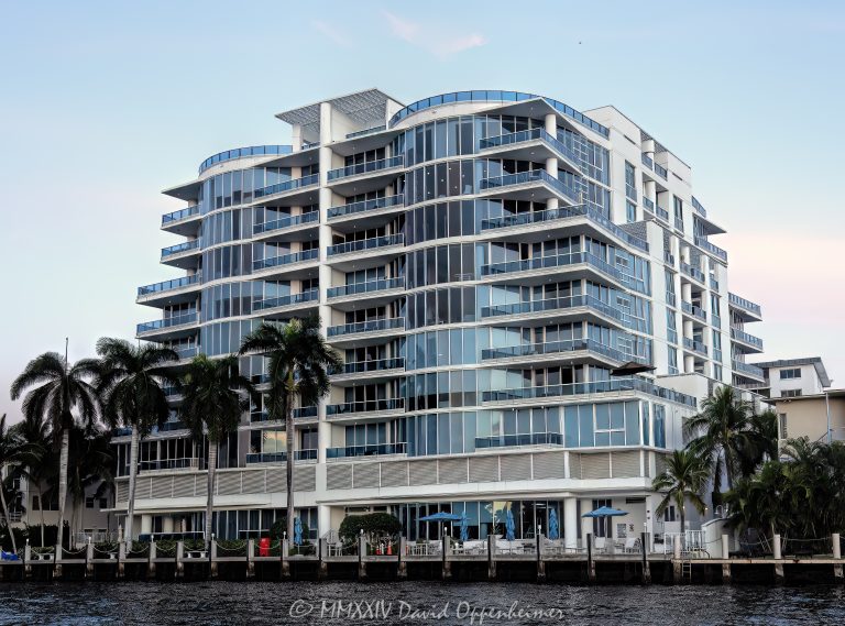 La Rive Condo luxury waterfront condo building at 715 Bayshore Drive in the Central Beach neighborhood of Fort Lauderdale, Florida - © 2024 David Oppenheimer - Performance Impressions photography archives - https://performanceimpressions.com La Rive Condo, La Rive, 715 Bayshore Dr, Central Beach, Sunrise Intracoastal, Bayshore, boutique-style, boutique, luxury condos, luxury waterfront condos, 33304, East Fort Lauderdale, Fort Lauderdale, building, tower, skyscraper, rental, luxury, balconies, condos, residences, New River, architecture, Middle River, real estate, Fort Lauderdale real estate, luxury apartments, Florida, facade, waterfront, luxury real estate, dock, dockage, Intracoastal, Intracoastal Waterway, South Florida, Broward County, Luis Revuelta, Revuelta Vega Leon Architects, Atlantic Properties Group, Atlantic Properties, Coastal Construction, contemporary, modern, exclusive, resort-style, colorful, sunset, palm trees, tropical, ocean, seawall, Atlantic Ocean, David Oppenheimer, color, horizontal, United States, VAu 1-530-124, 1-13553735171,