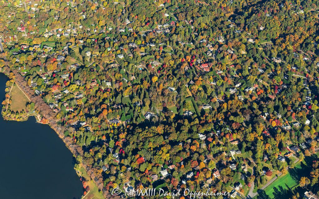 Lake View Park Neighborhood in North Asheville with Autumn Colors Aerial View