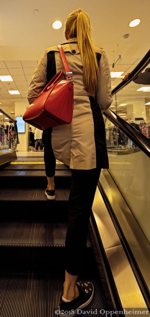 Lady Shopping on Escalator at Macy’s San Francisco