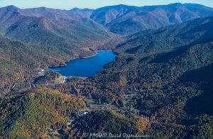 North Fork Reservoir and Asheville Watershed in the Blue Ridge Mountains Aerial View