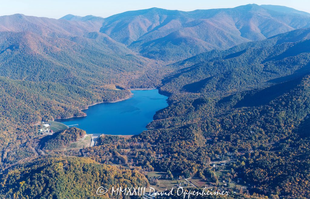 North Fork Reservoir and Asheville Watershed in the Blue Ridge Mountains Aerial View