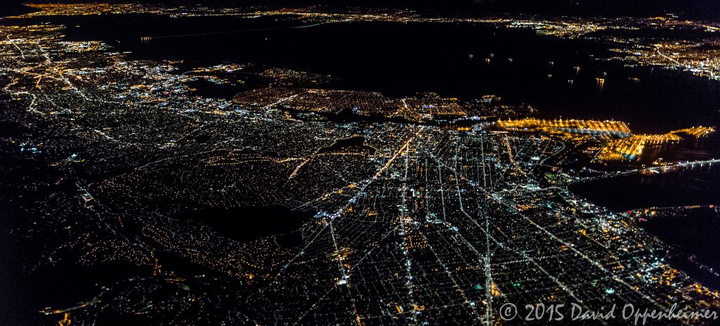 Oakland, California at Night Aerial Photo