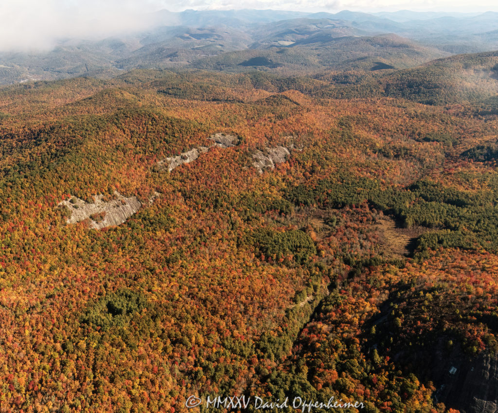 Panthertown Valley with Salt Rock Cliffs in Western North Carolina Aerial View