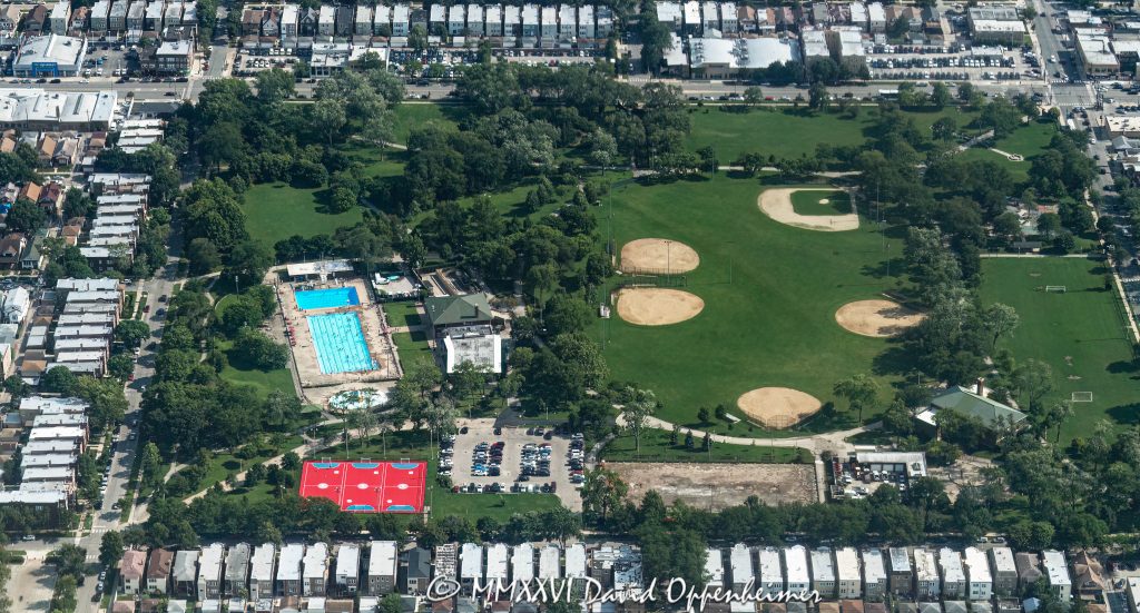 Portage Park in Chicago Aerial View